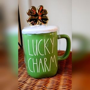 NWT RAE DUNN mug Green lucky charm mug with shamrock topper